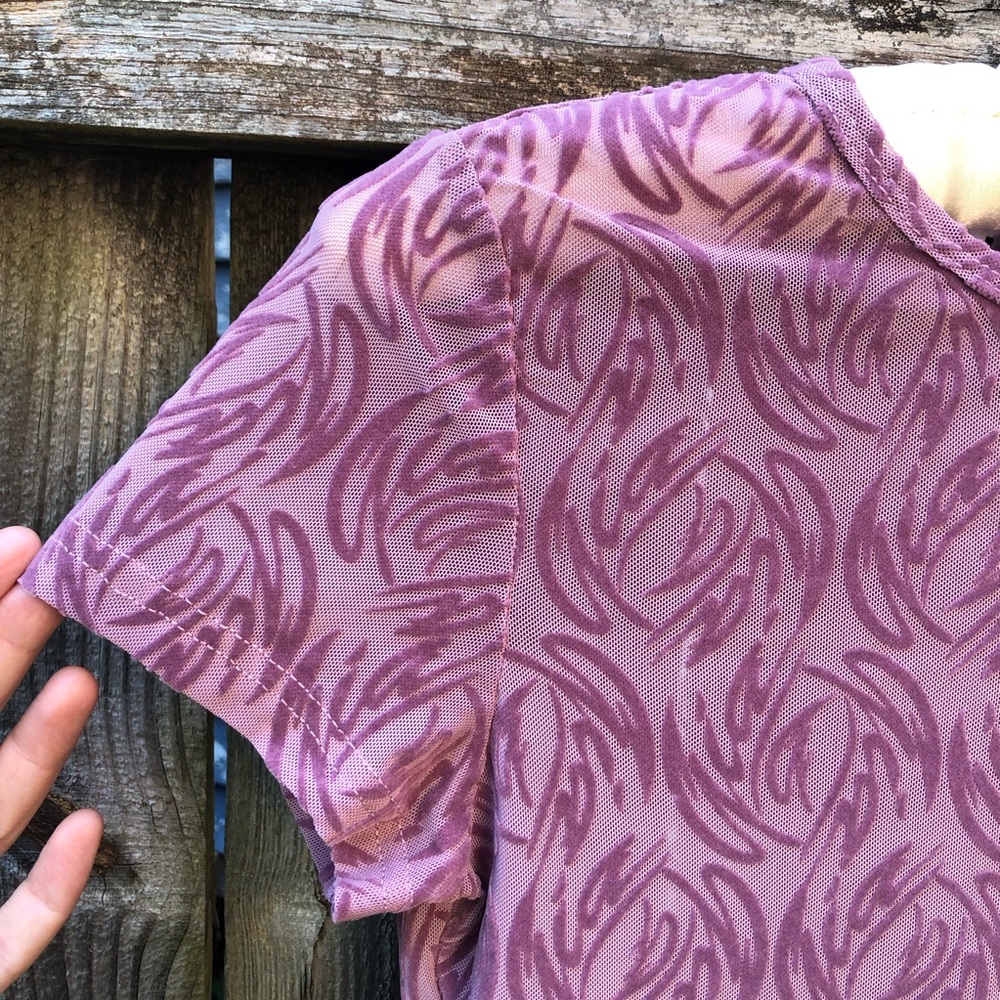 I AM GIA Laurella Mesh Top Velvet Logo Swirl Size S Pink Purple Sheer Babydoll - Picture 5 of 8